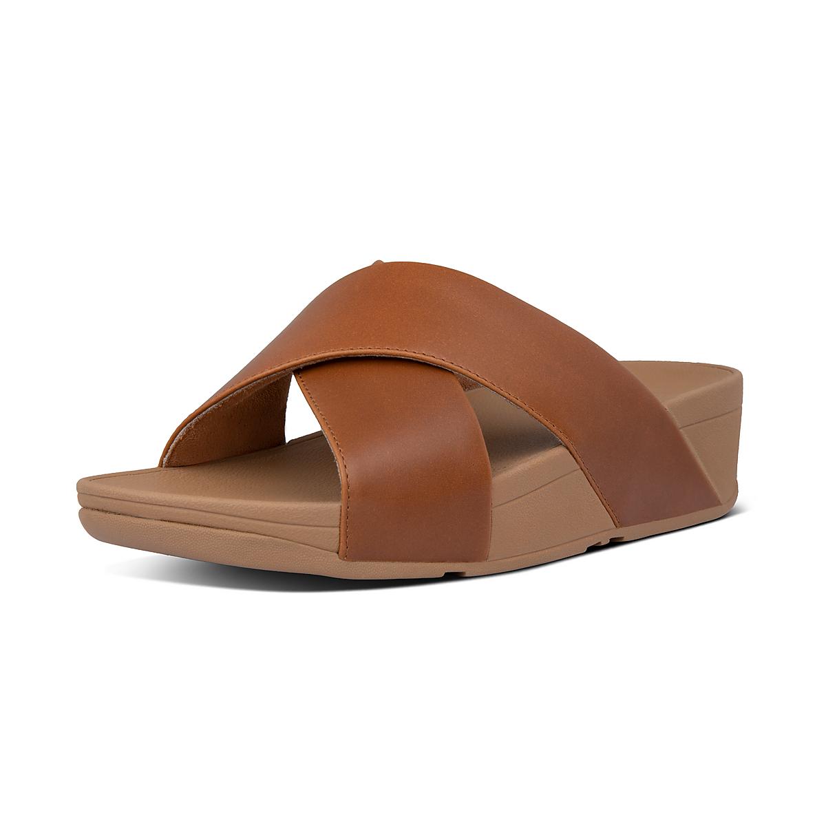 Fitflop LULU Leather Cross Slides Sandalen Dames Lichtbruin | TGU971835