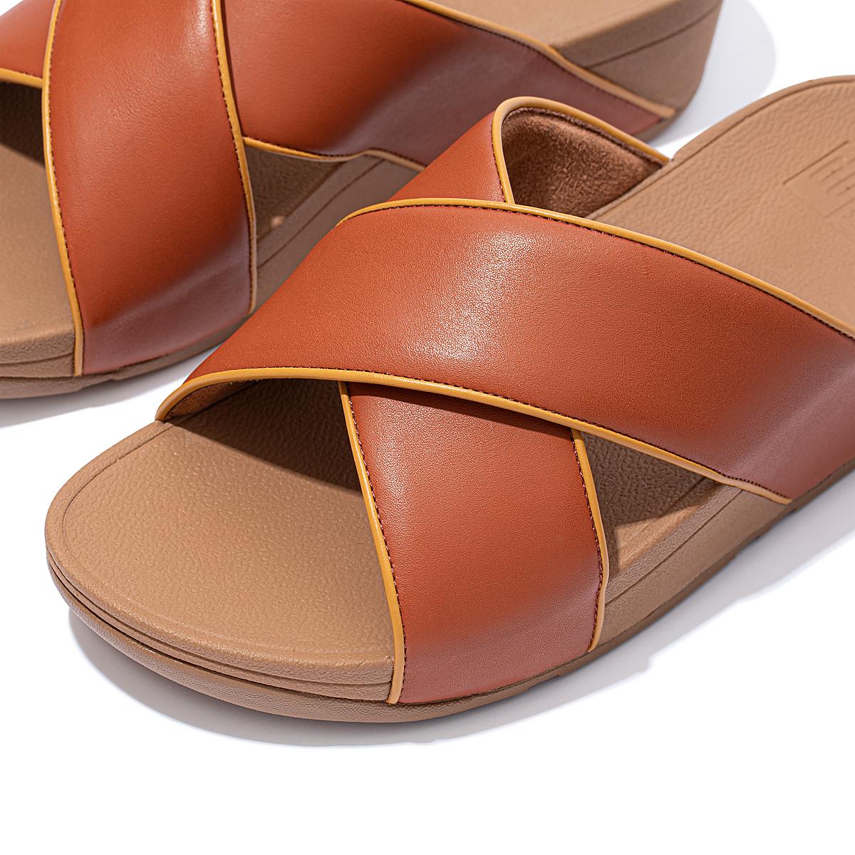 Fitflop LULU Pop Binding Leather Cross Slides Sandalen Dames Bruin | CYE567483