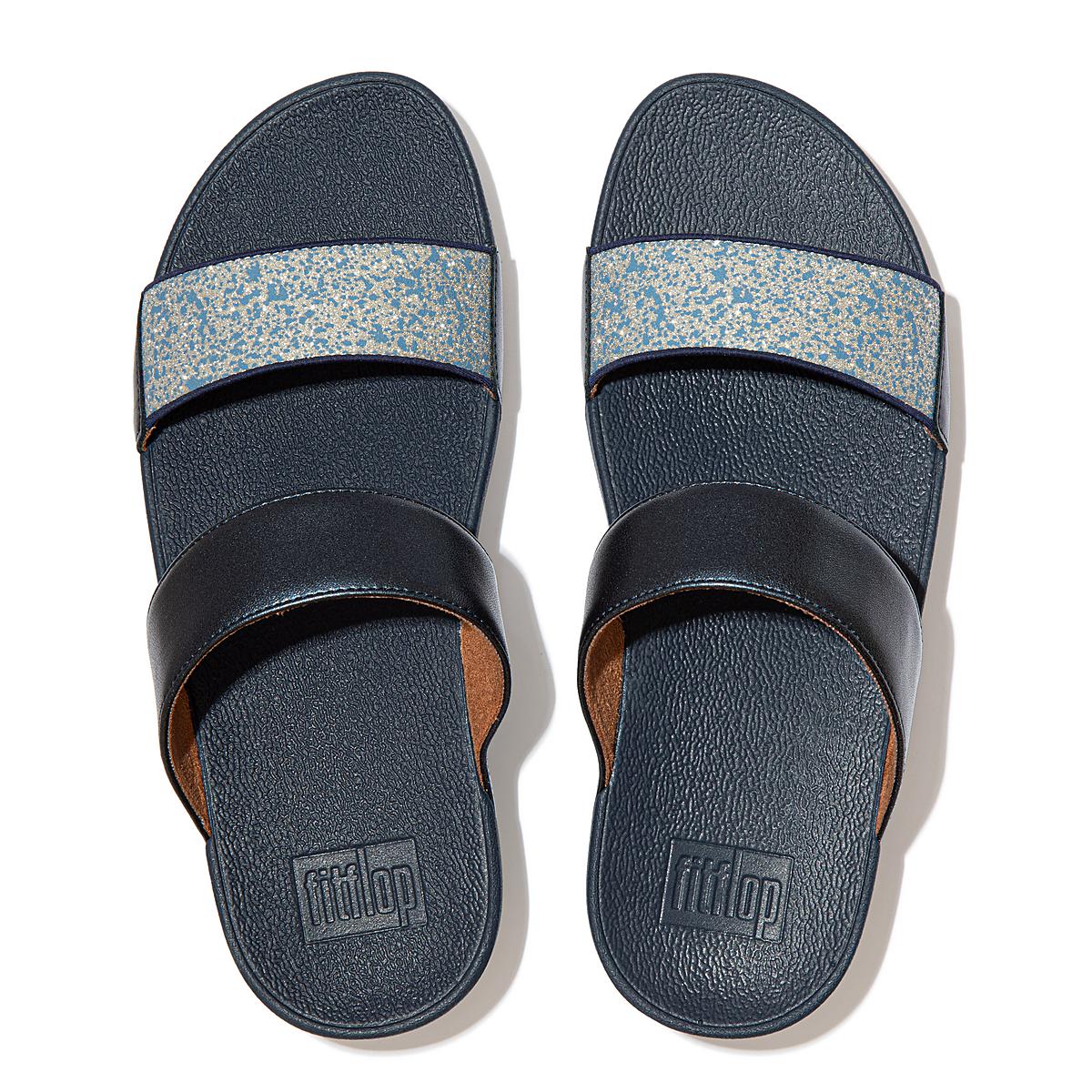 Fitflop LULU Shimmer Splash Slides Sandalen Dames Donkerblauw | GIP397280