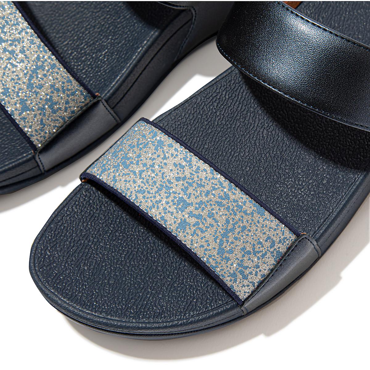 Fitflop LULU Shimmer Splash Slides Sandalen Dames Donkerblauw | GIP397280