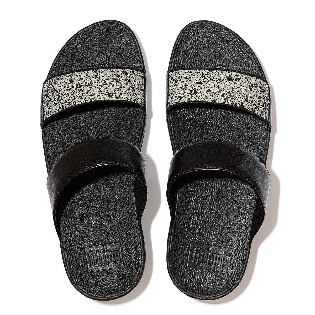 Fitflop LULU Shimmer Splash Slides Sandalen Dames Zwart | PDJ067214