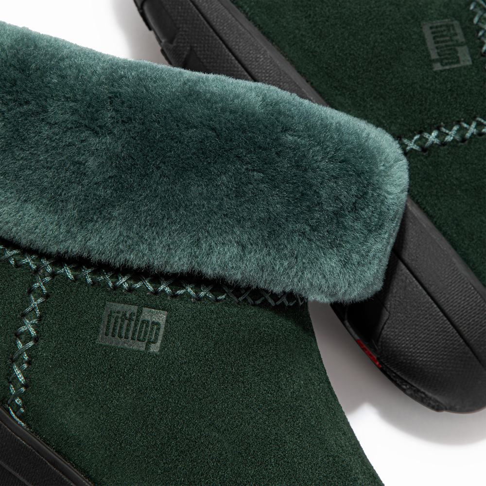 Fitflop MUKLUK SHORTY Shearling-Lined Suede Winterschoenen Dames Groen | BMU419265