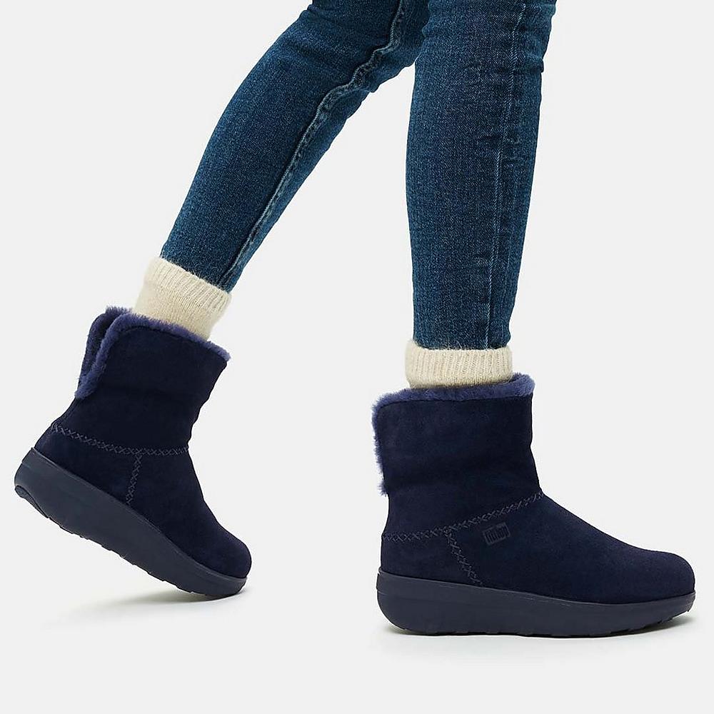 Fitflop MUKLUK SHORTY Shearling-Lined Suede Winterschoenen Dames Donkerblauw | XFS516427