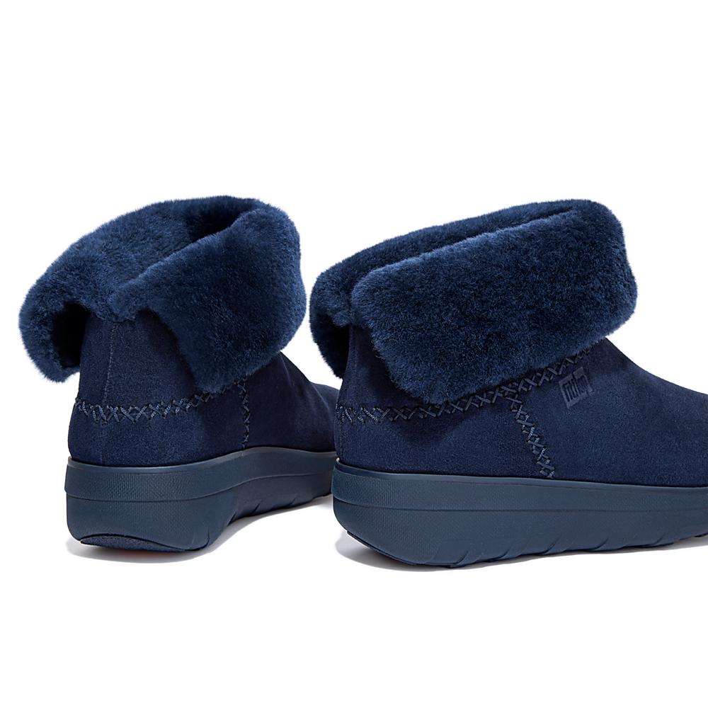 Fitflop MUKLUK SHORTY Shearling-Lined Suede Winterschoenen Dames Donkerblauw | XFS516427