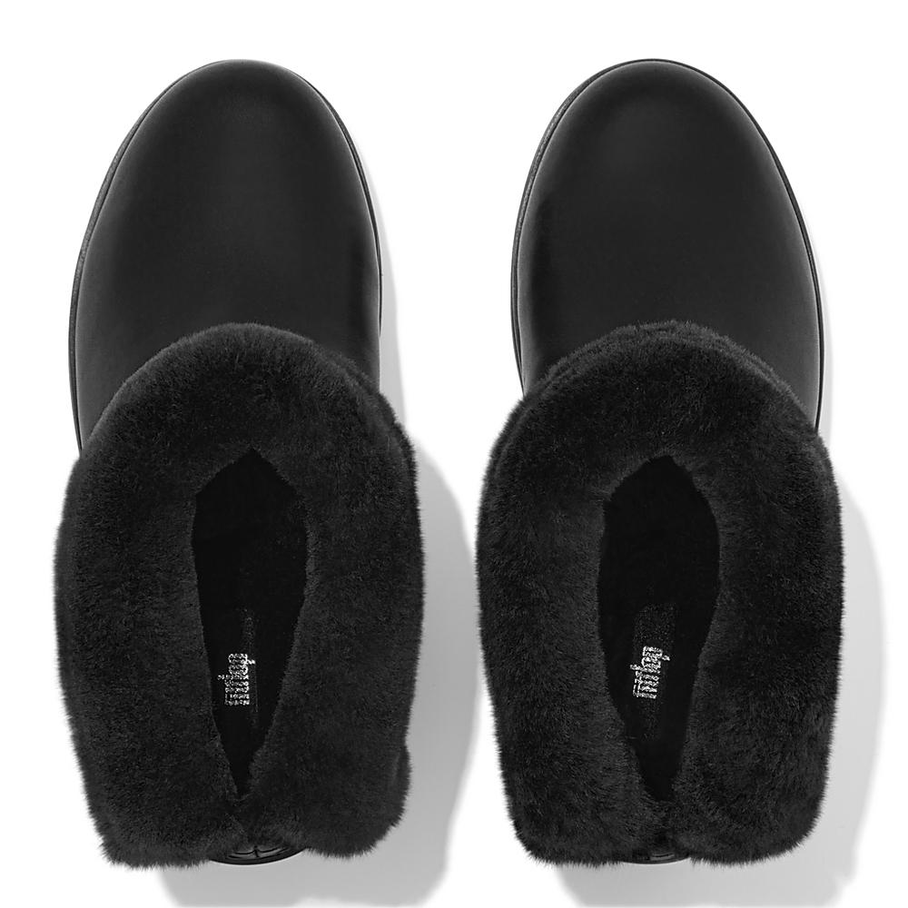 Fitflop MUKLUK SHORTY Waterproof Shearling-Lined Enkellaars Dames Zwart | FJK321704