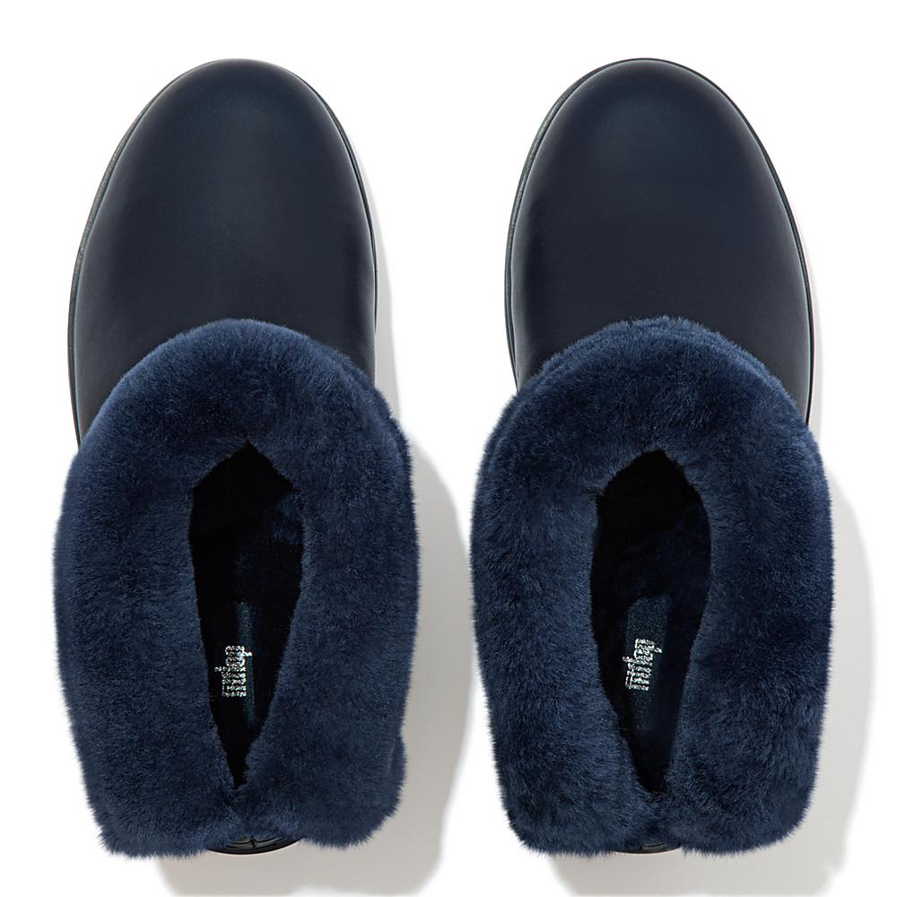 Fitflop MUKLUK SHORTY Waterproof Shearling-Lined Enkellaars Dames Donkerblauw | TDK326490