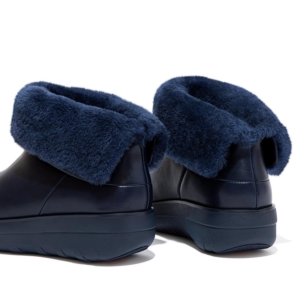 Fitflop MUKLUK SHORTY Waterproof Shearling-Lined Enkellaars Dames Donkerblauw | TDK326490