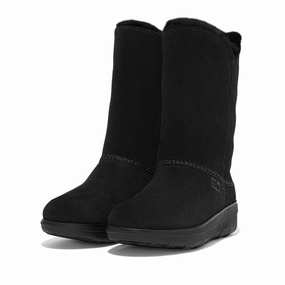 Fitflop MUKLUK Shearling-Lined Suede Calf Winterschoenen Dames Zwart | LDR659213