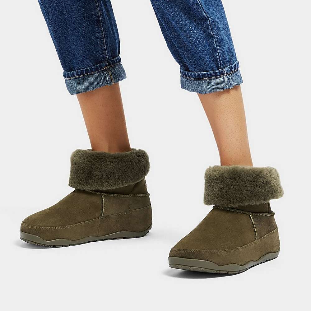 Fitflop Original MUKLUK SHORTY Double-Faced Shearling Winterschoenen Dames Olijfgroen | NHG754369