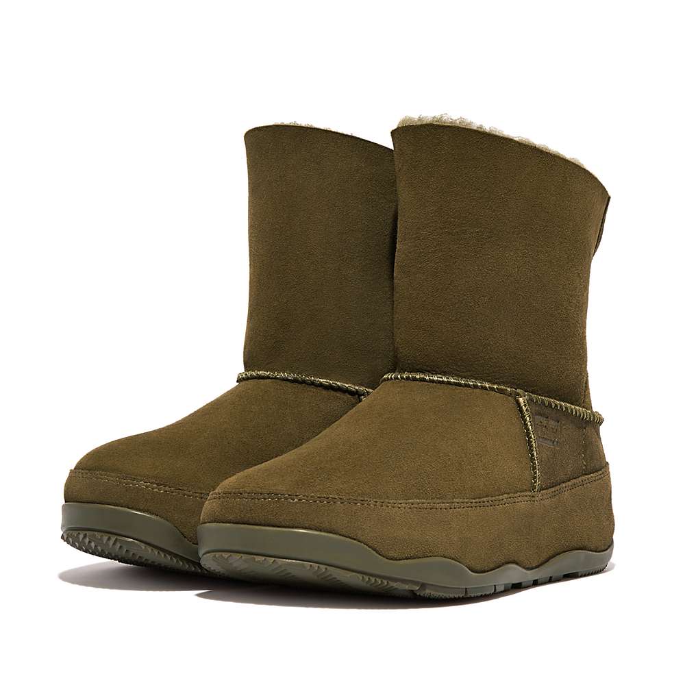 Fitflop Original MUKLUK SHORTY Double-Faced Shearling Winterschoenen Dames Olijfgroen | NHG754369