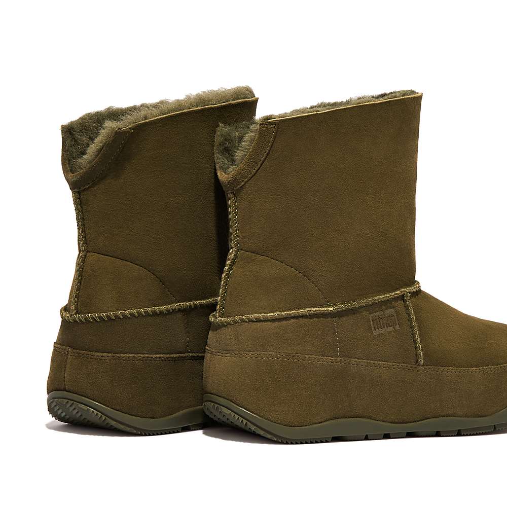 Fitflop Original MUKLUK SHORTY Double-Faced Shearling Winterschoenen Dames Olijfgroen | NHG754369