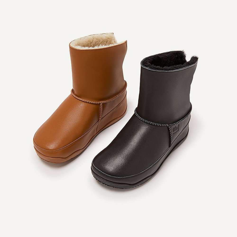 Fitflop Original MUKLUK SHORTY Shearling-Lined Leather Enkellaars Dames Lichtbruin | NXH627490