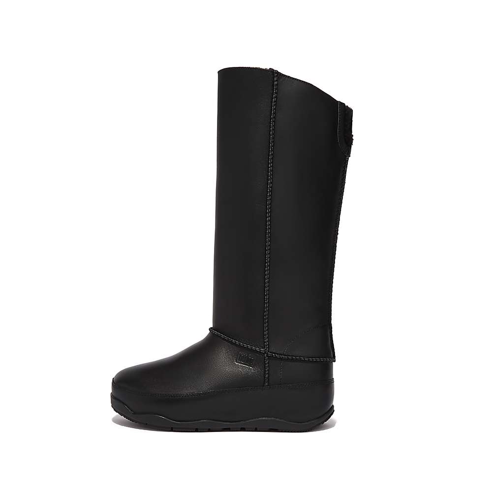 Fitflop Original MUKLUK Shearling-Lined Leather Calf Boots Laarzen Dames Zwart | PZY304729