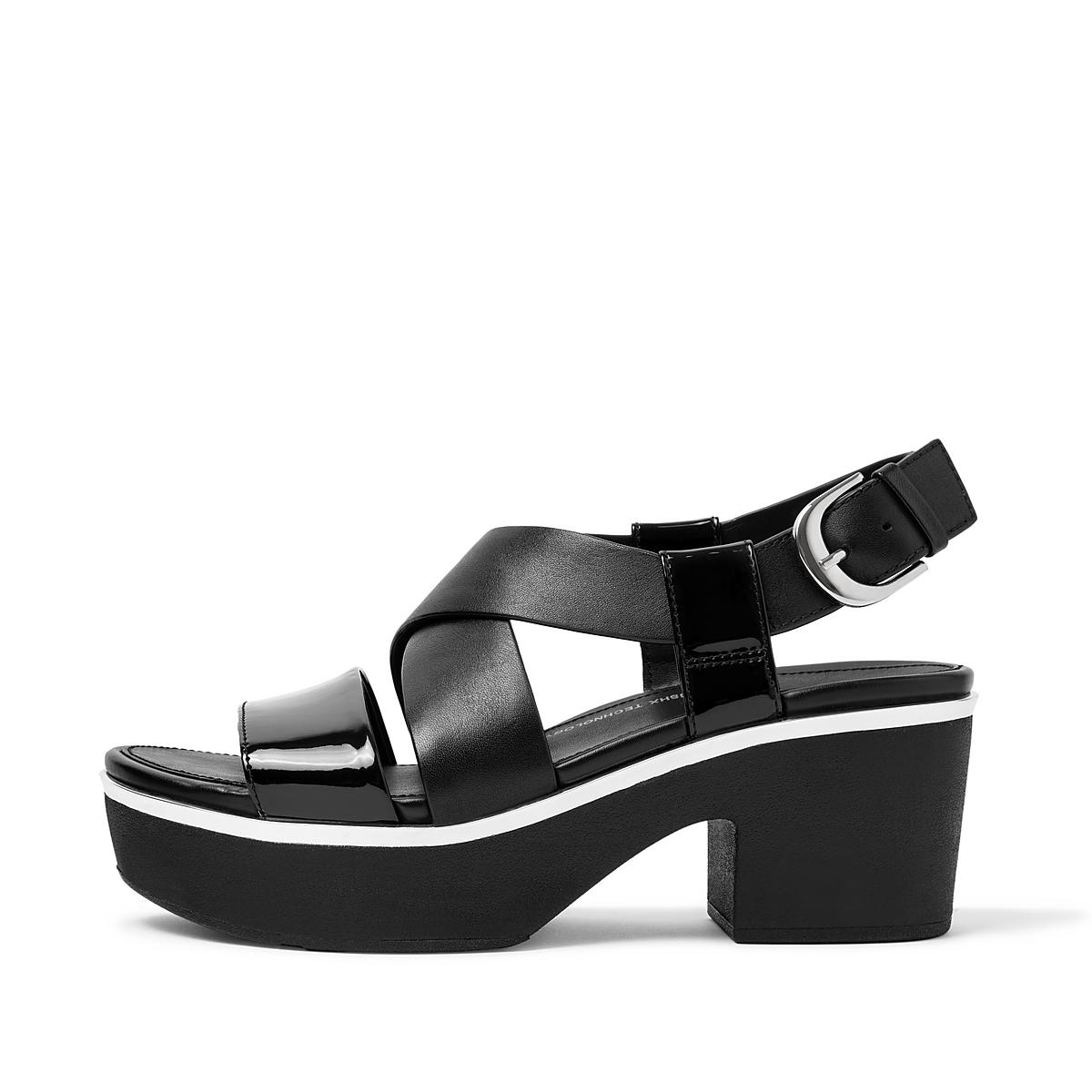 Fitflop PILAR Lak Mix Back-Strap Sandalen met plateauzool Dames Zwart | YQL546903