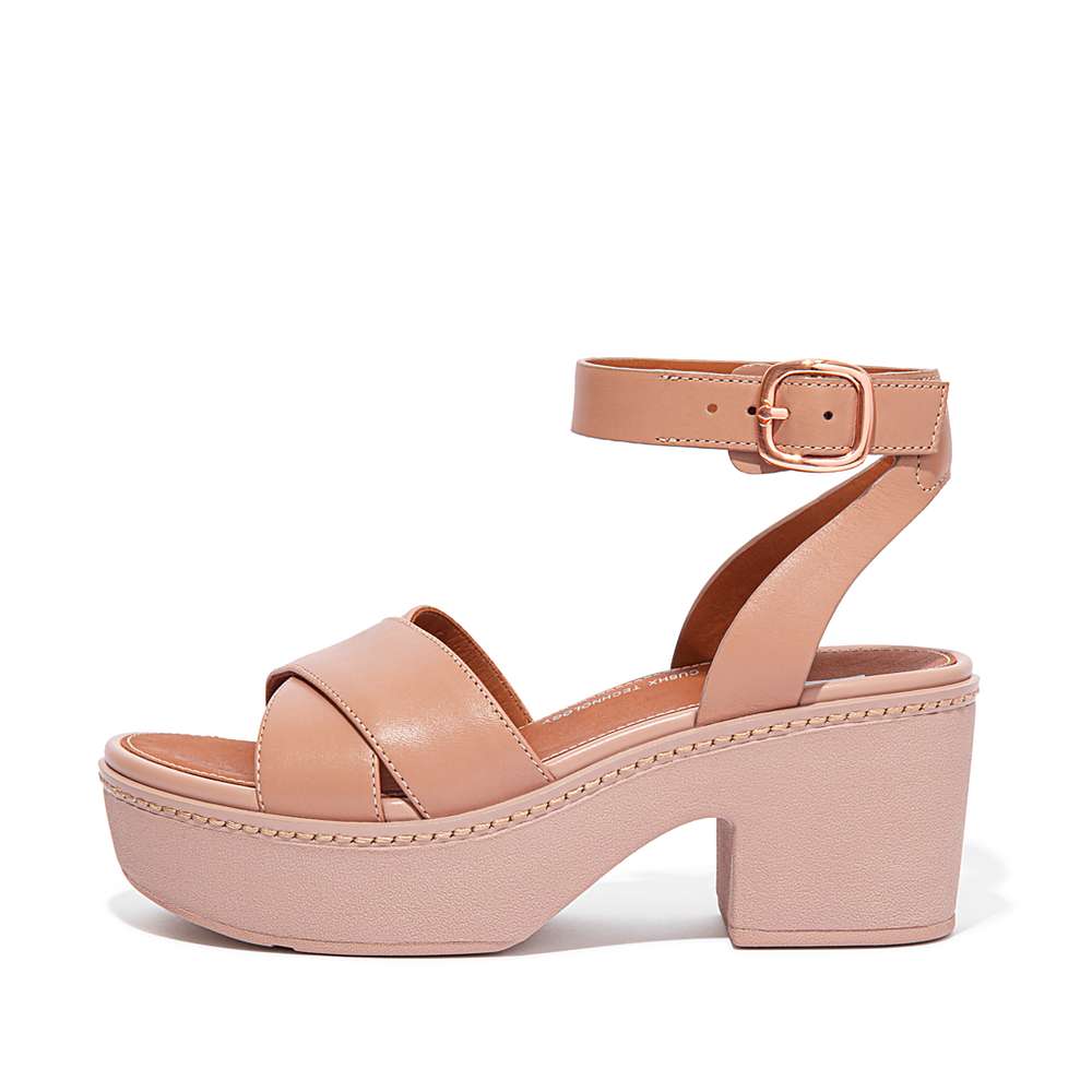 Fitflop PILAR Leather Ankle-Strap Sandalen met plateauzool Dames Beige | EYT578126