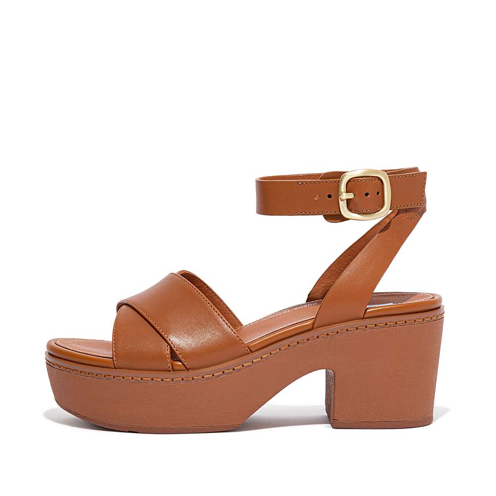 Fitflop PILAR Leather Ankle-Strap Sandalen met plateauzool Dames Lichtbruin | WQG314650