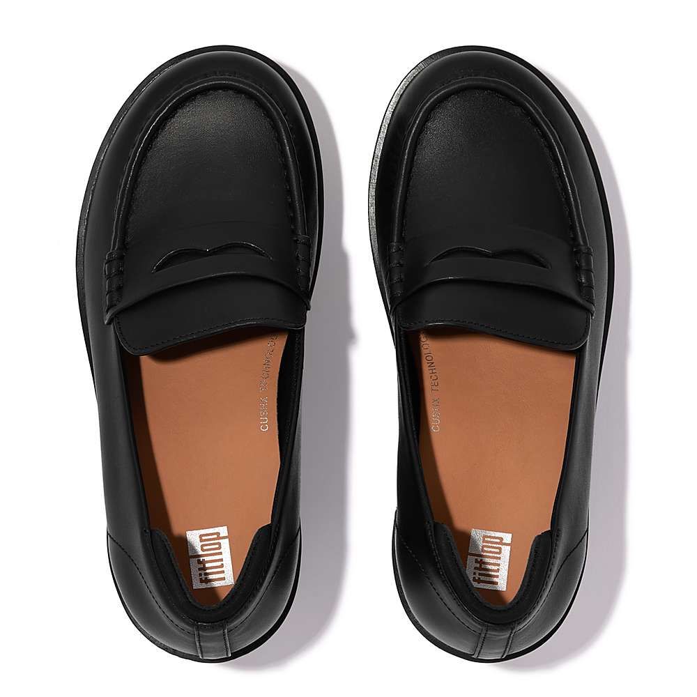 Fitflop PILAR Leather Platform Loafers Dames Zwart | TOW062873