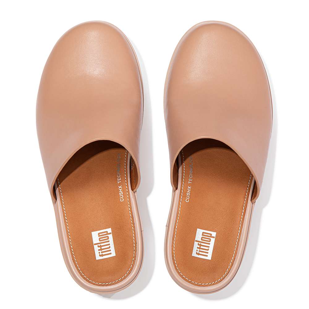 Fitflop PILAR Leather Platforms Mules Dames Beige | WUT715028