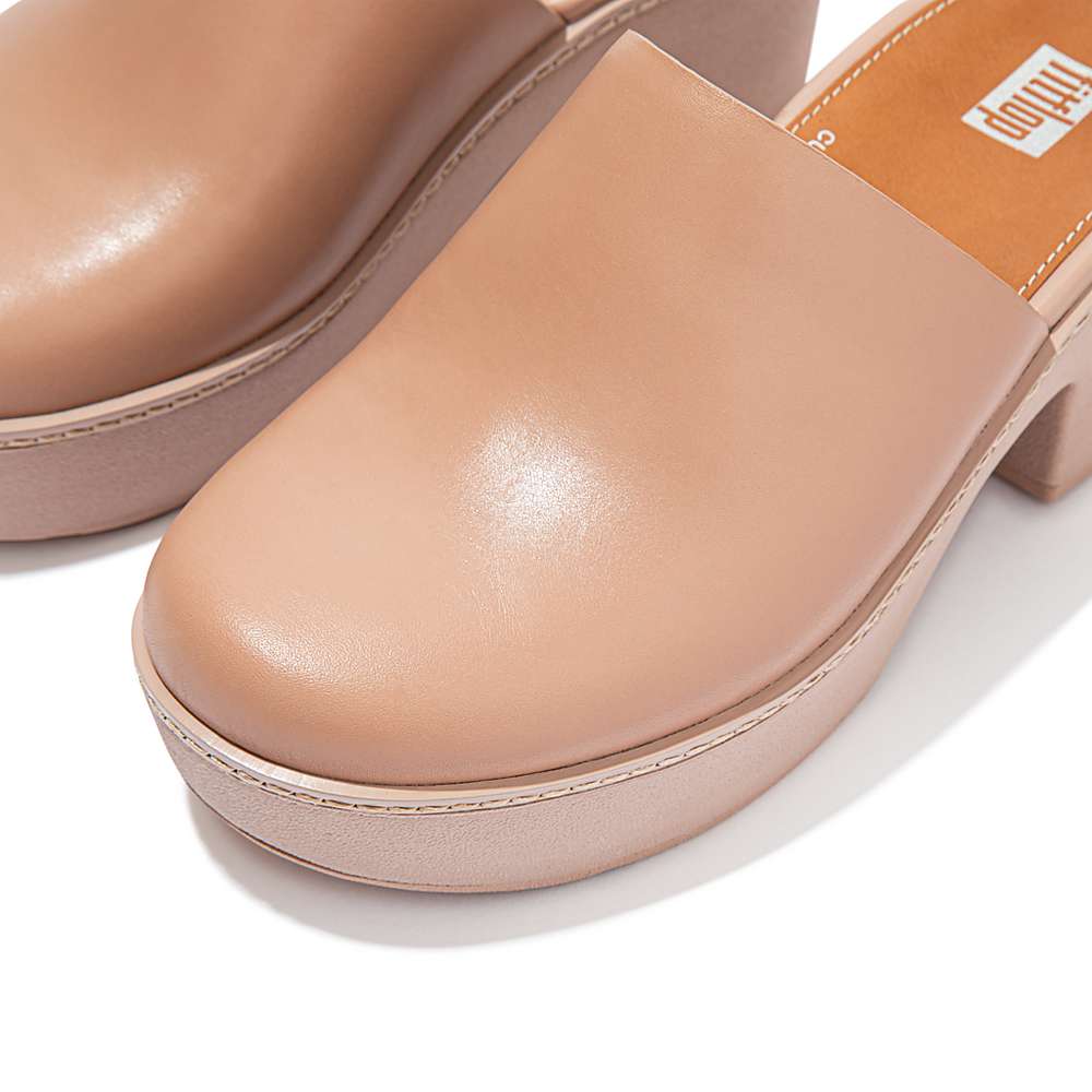 Fitflop PILAR Leather Platforms Mules Dames Beige | WUT715028