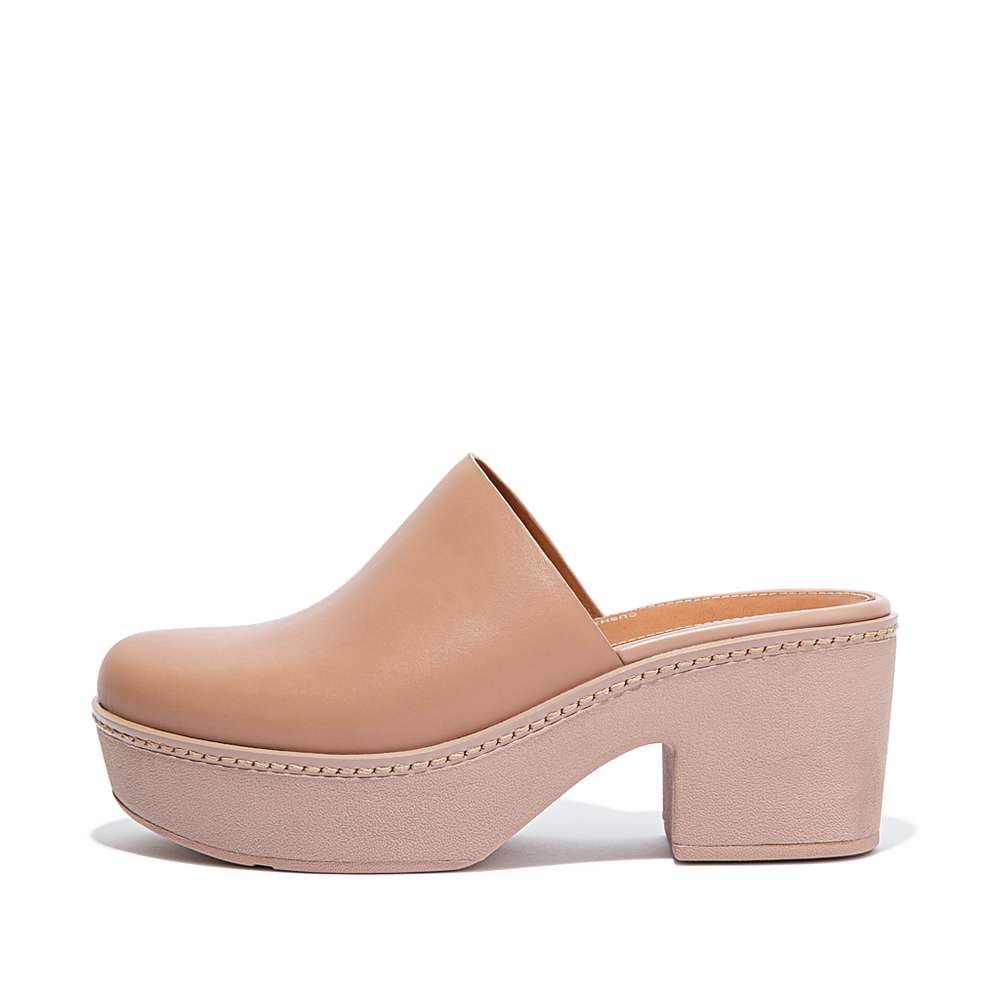 Fitflop PILAR Leather Platforms Mules Dames Beige | WUT715028