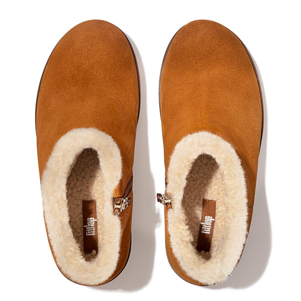 Fitflop PILAR Shearling-Lined Suede Enkellaars Dames Lichtbruin | FQG571843