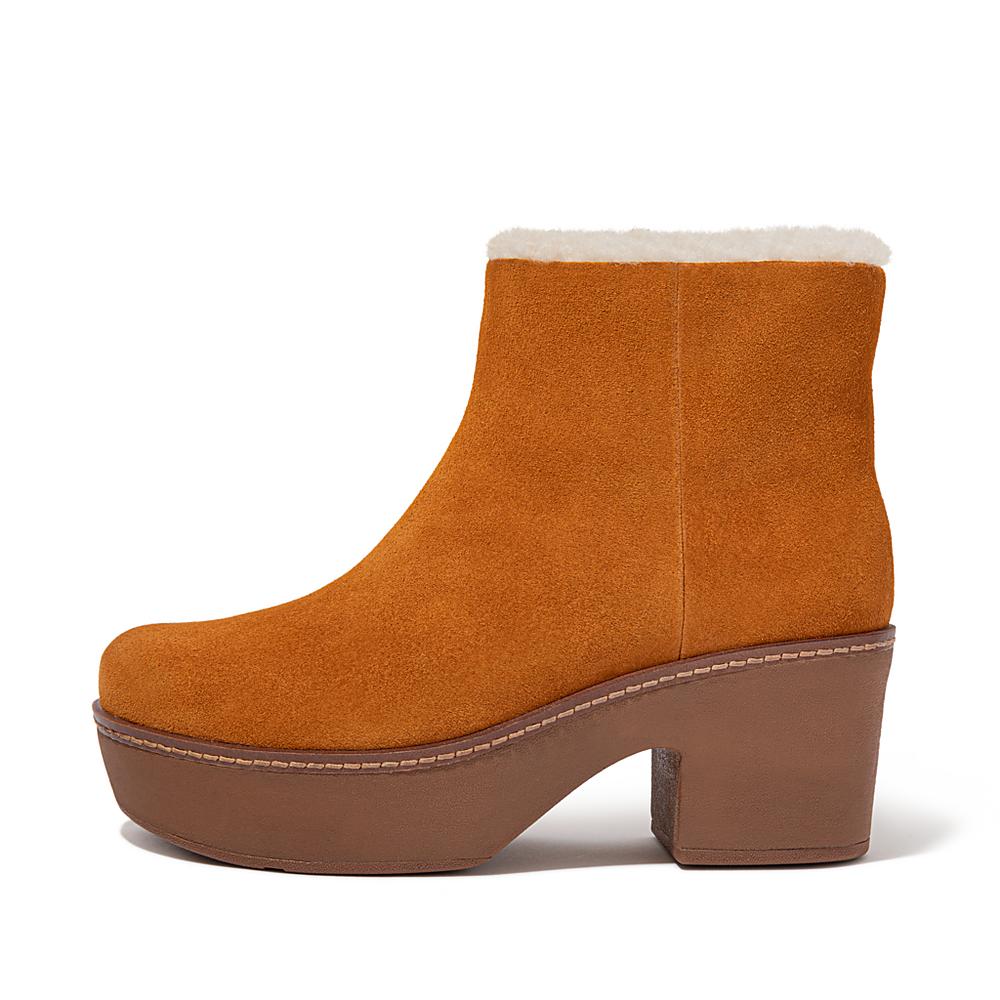 Fitflop PILAR Shearling-Lined Suede Enkellaars Dames Lichtbruin | FQG571843