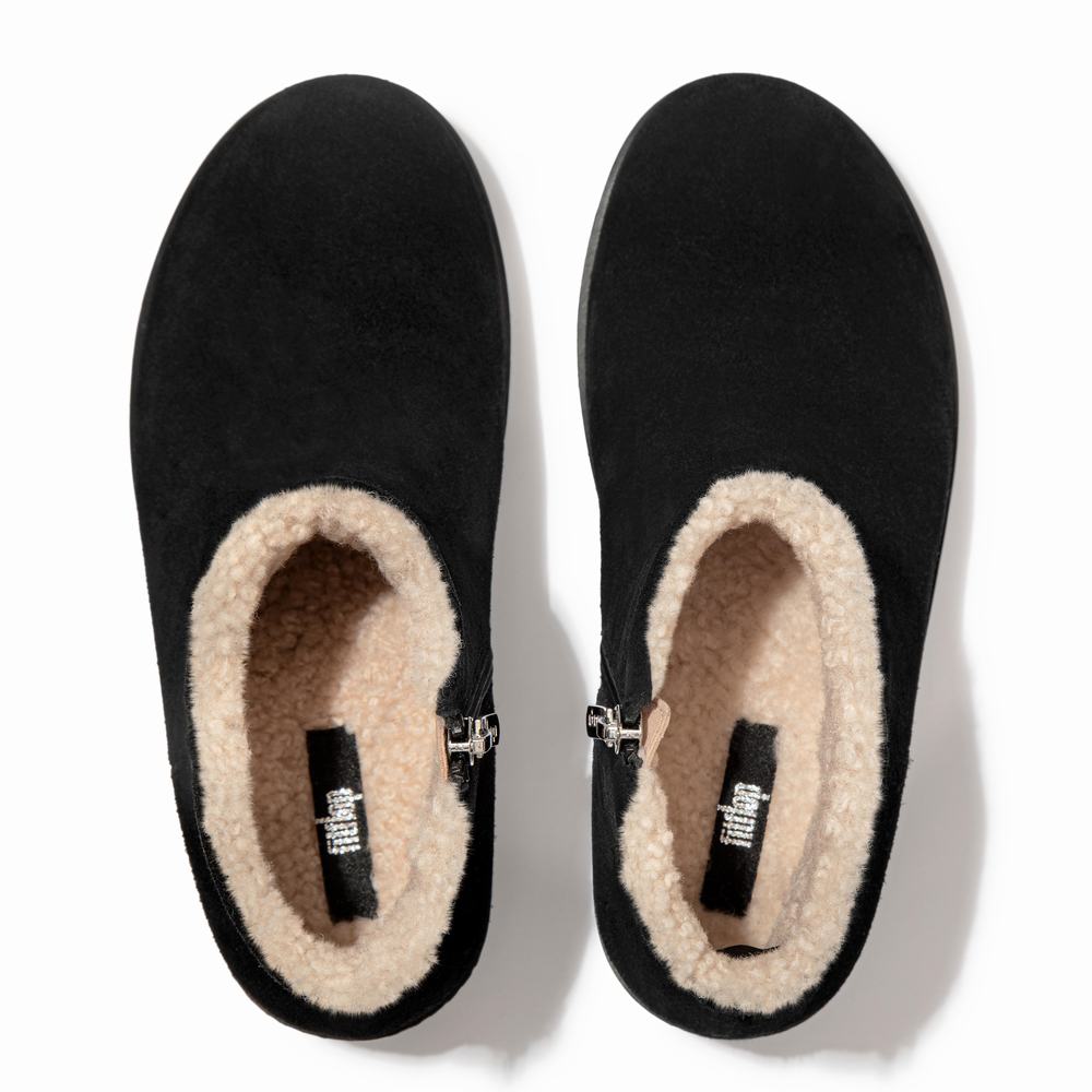 Fitflop PILAR Shearling-Lined Suede Enkellaars Dames Zwart | NMJ142987