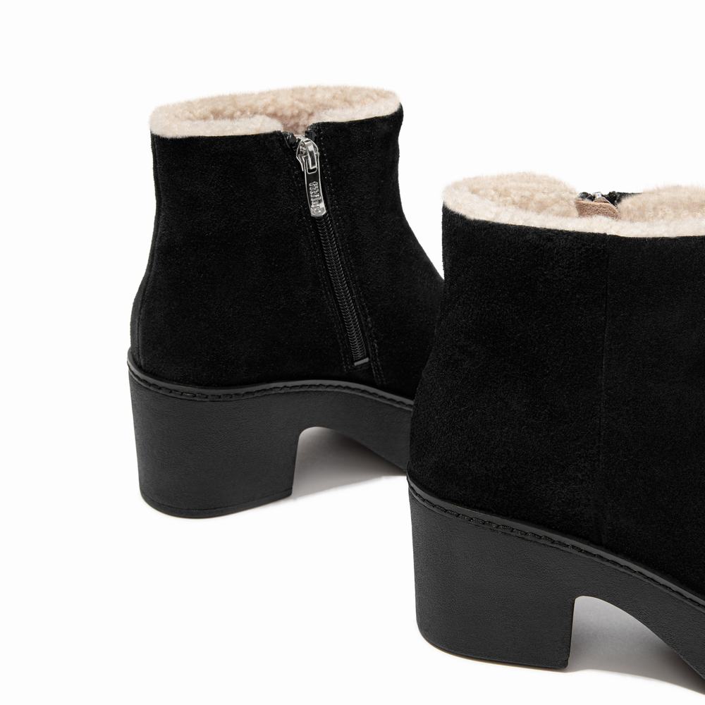 Fitflop PILAR Shearling-Lined Suede Enkellaars Dames Zwart | NMJ142987