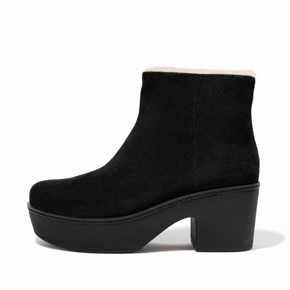 Fitflop PILAR Shearling-Lined Suede Enkellaars Dames Zwart | NMJ142987