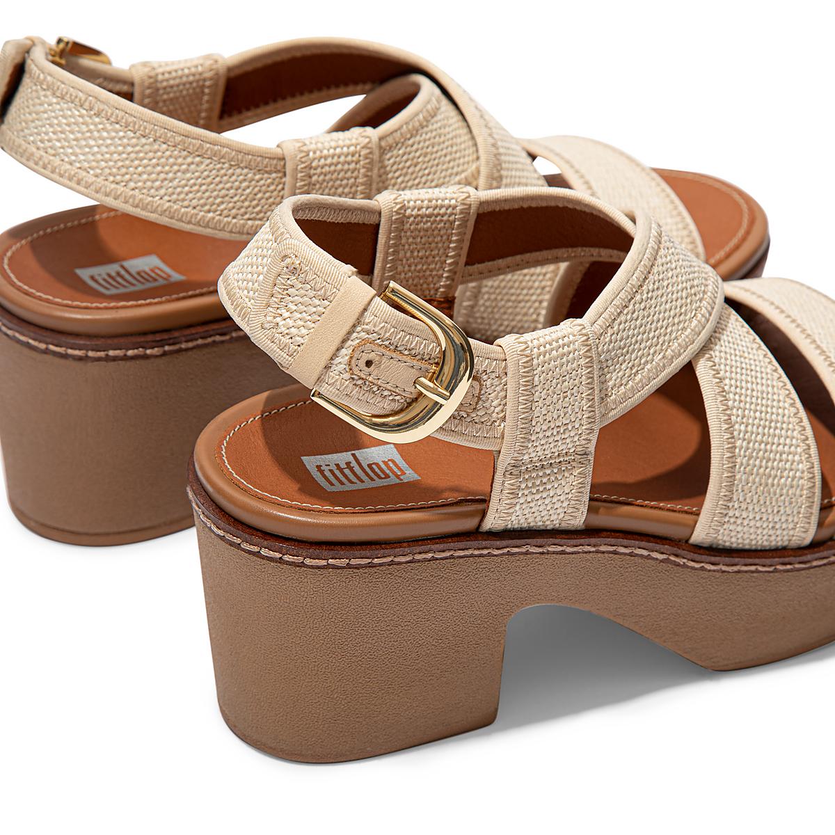 Fitflop PILAR Woven Back-Strap Sandalen met plateauzool Dames Beige Bruin | DUQ726089