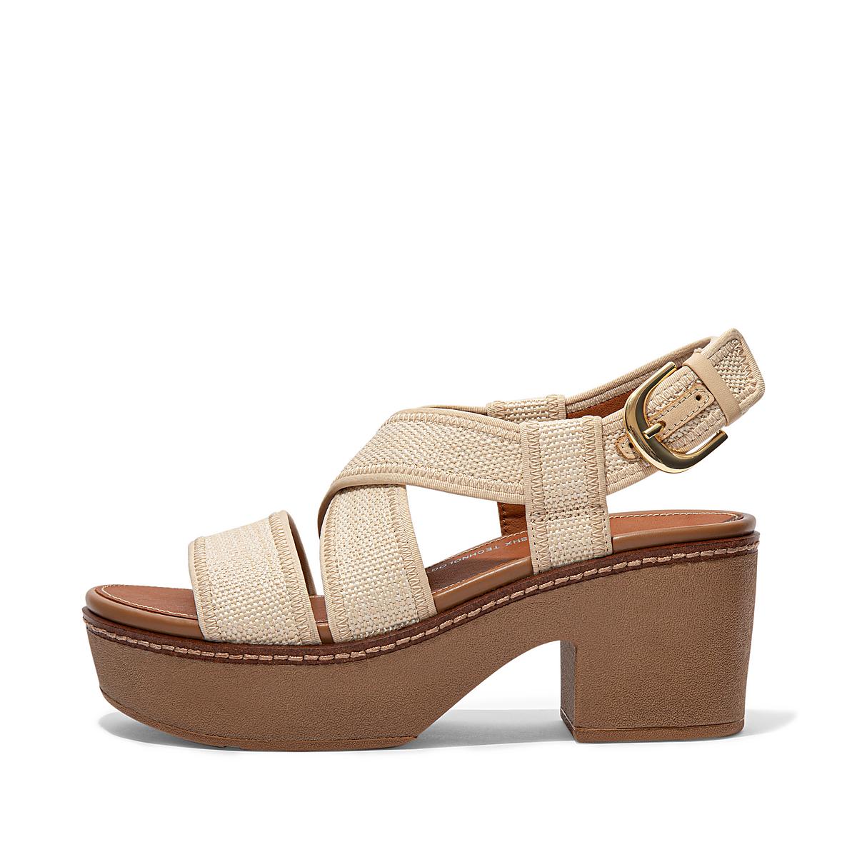 Fitflop PILAR Woven Back-Strap Sandalen met plateauzool Dames Beige Bruin | DUQ726089