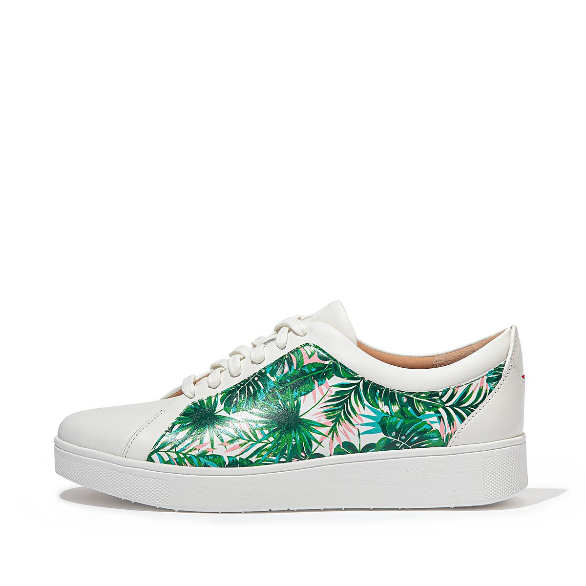 Fitflop RALLY Jungle-Print Leather Sneakers Dames Wit | DWB286095