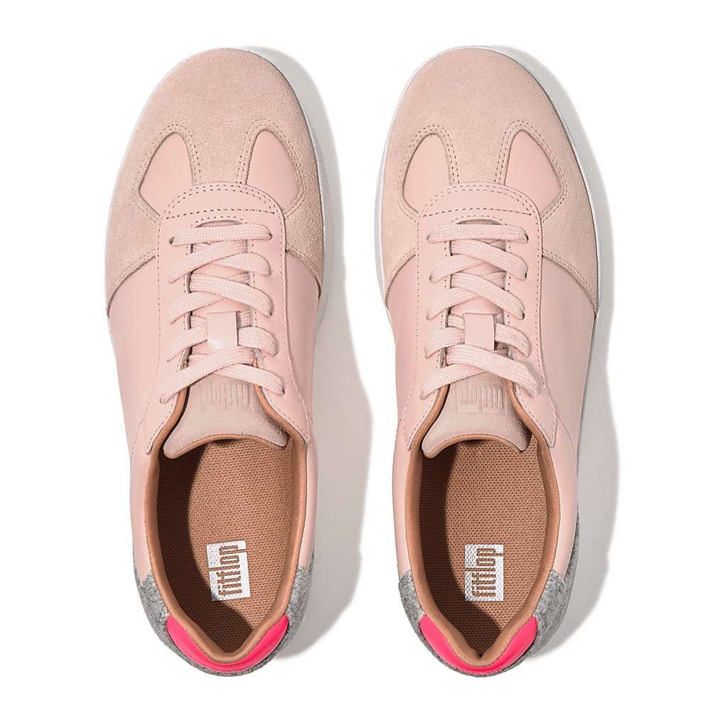 Fitflop RALLY Leather/Felt Panel Sneakers Dames Roze Grijs | EBH302896