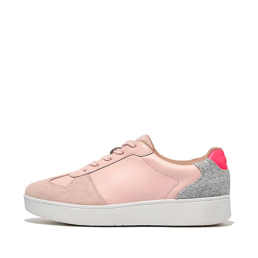 Fitflop RALLY Leather/Felt Panel Sneakers Dames Roze Grijs | EBH302896