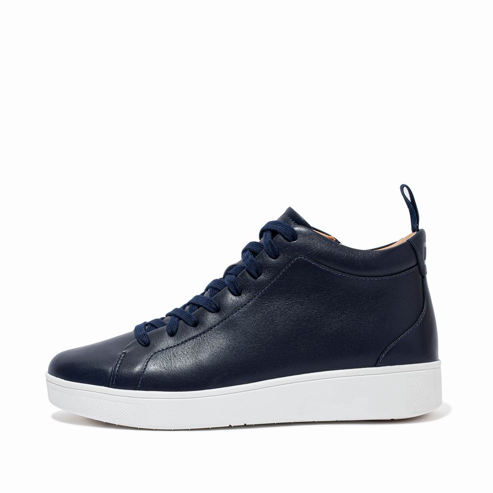 Fitflop RALLY Leather High-Top Sneakers Dames Donkerblauw | VXZ194078