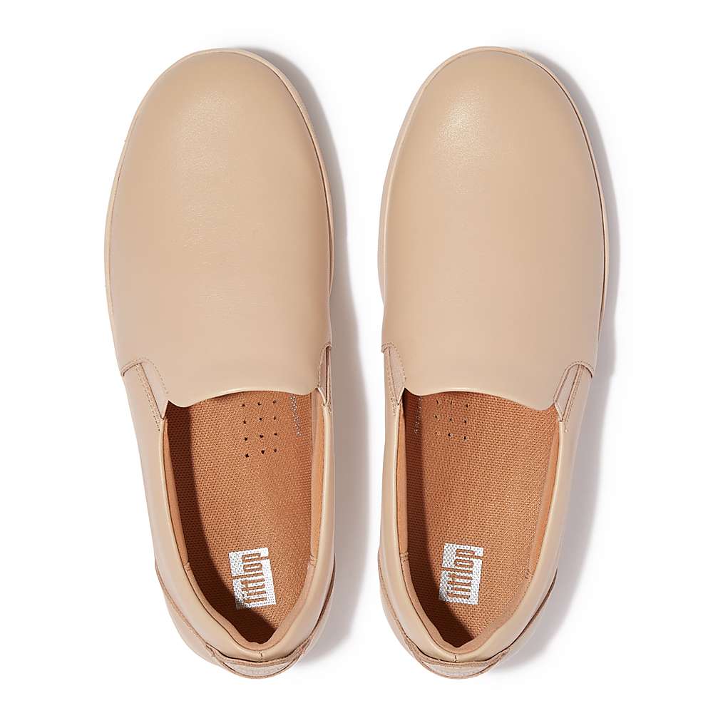 Fitflop RALLY Leather Slip-On Skate Sneakers Dames Grijs Beige | CHP725084