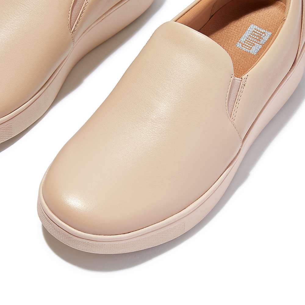 Fitflop RALLY Leather Slip-On Skate Sneakers Dames Grijs Beige | CHP725084