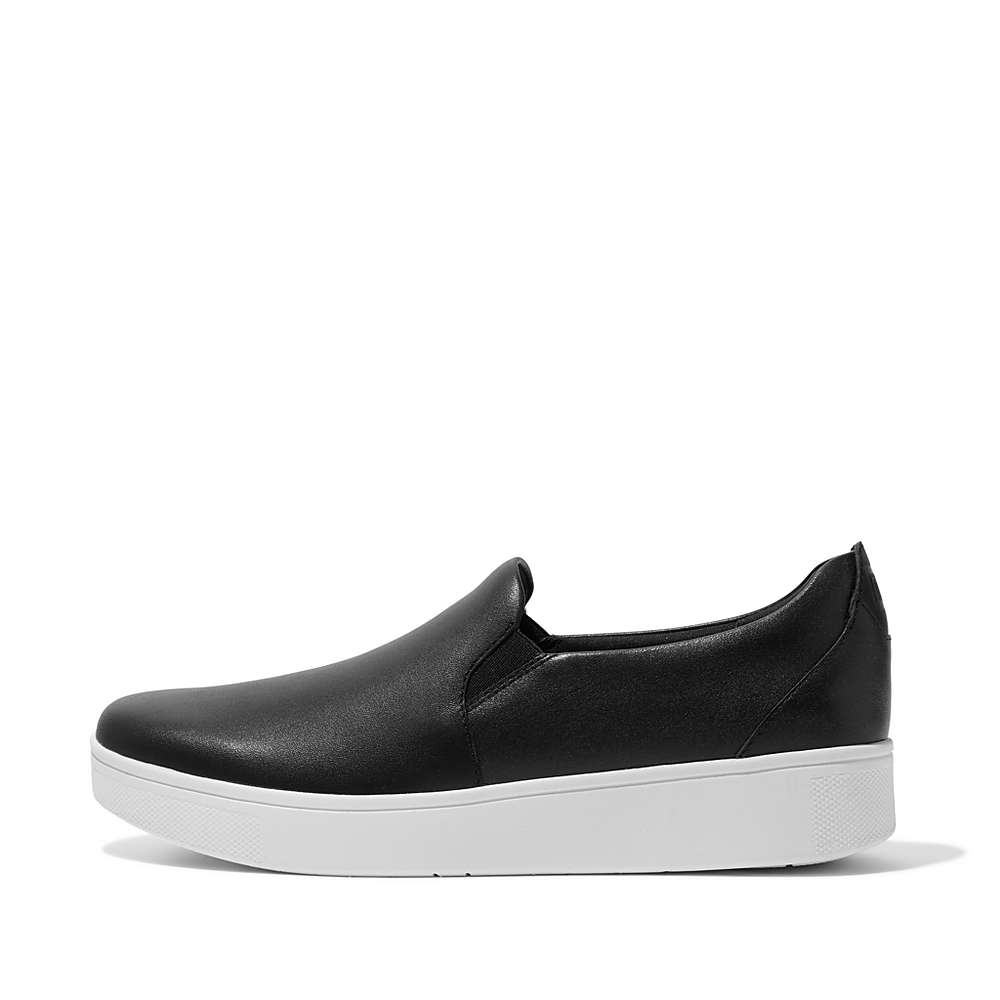 Fitflop RALLY Leather Slip-On Skate Sneakers Dames Zwart | ZMI079148