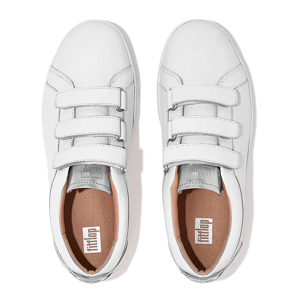 Fitflop RALLY Metallic-Back Leather Strap Sneakers Dames Grijs | KXQ138297