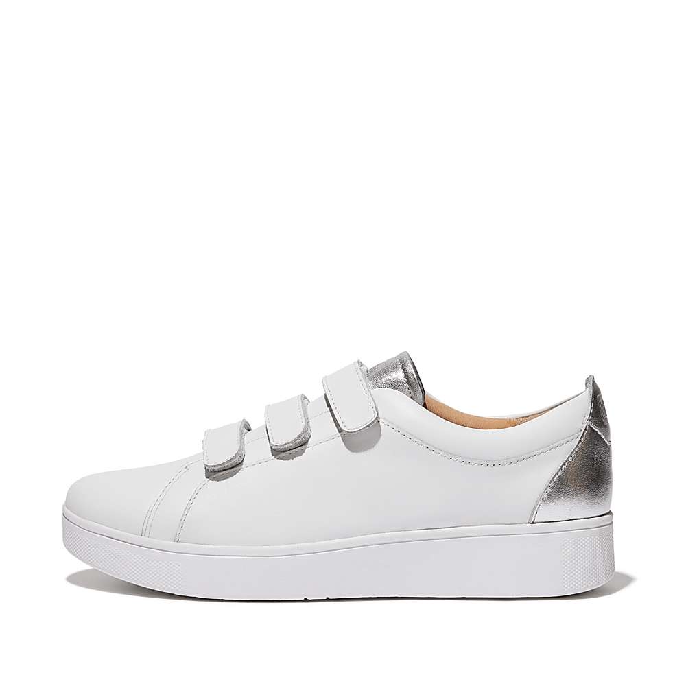 Fitflop RALLY Metallic-Back Leather Strap Sneakers Dames Grijs | KXQ138297