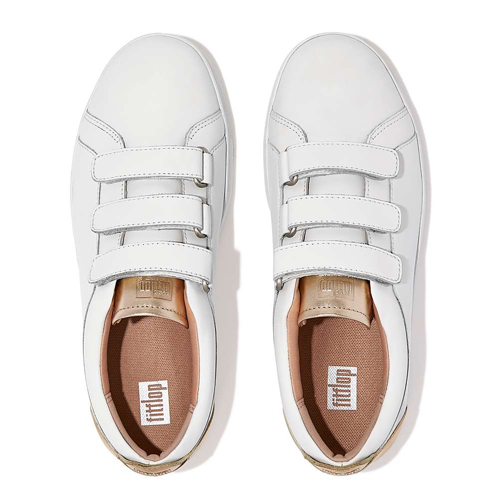 Fitflop RALLY Metallic-Back Leather Strap Sneakers Dames Wit | LSX503946