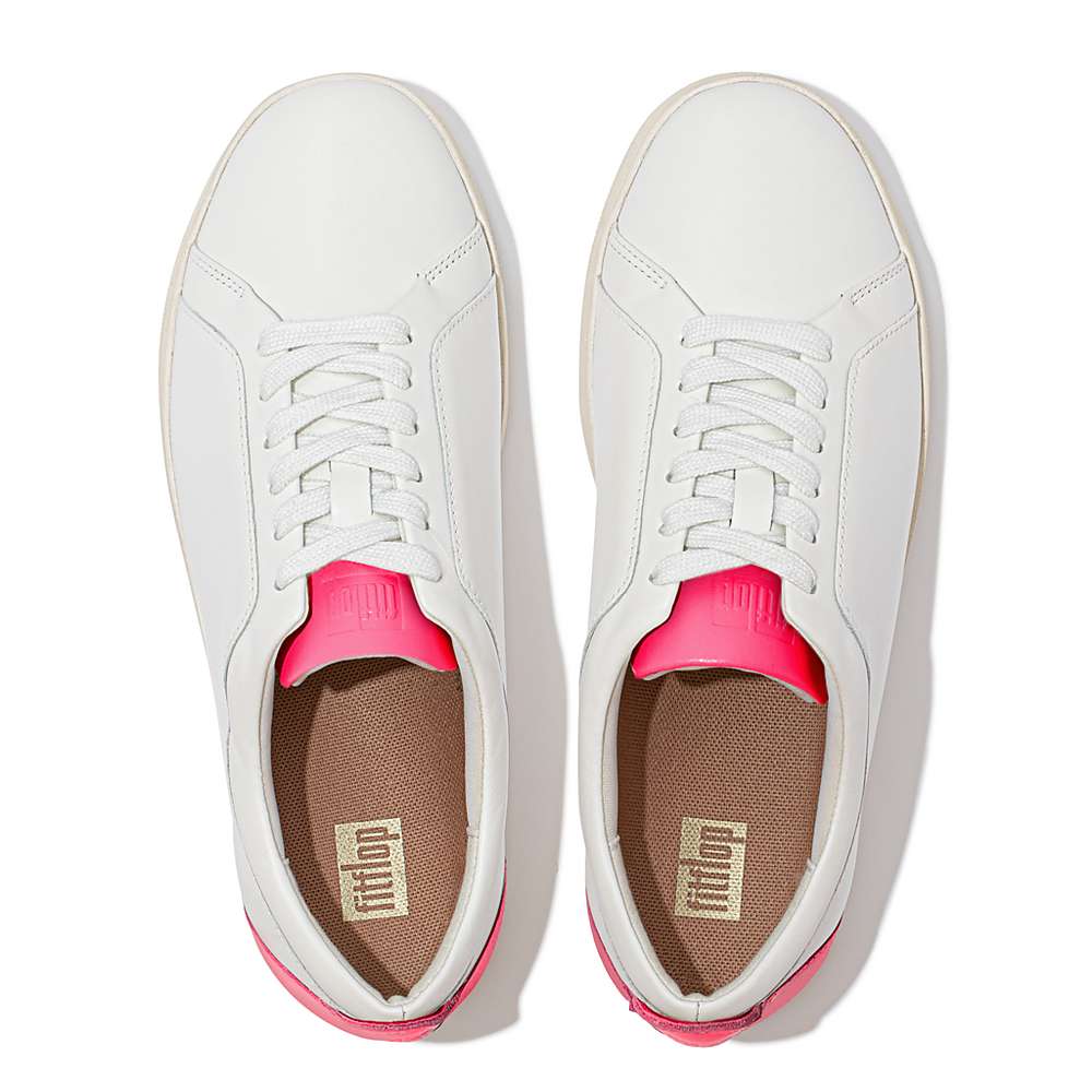 Fitflop RALLY Neon-Pop Leather Sneakers Dames Wit Roze | QAK083724