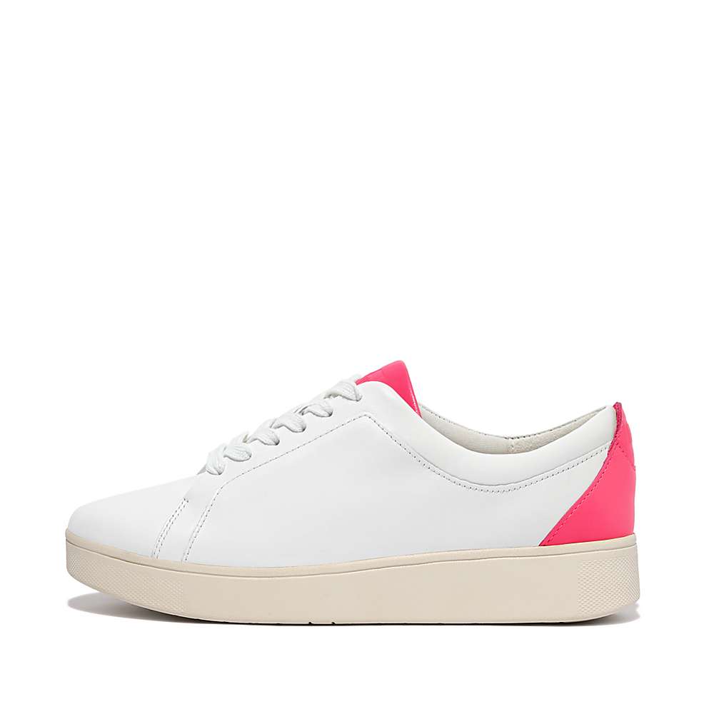 Fitflop RALLY Neon-Pop Leather Sneakers Dames Wit Roze | QAK083724