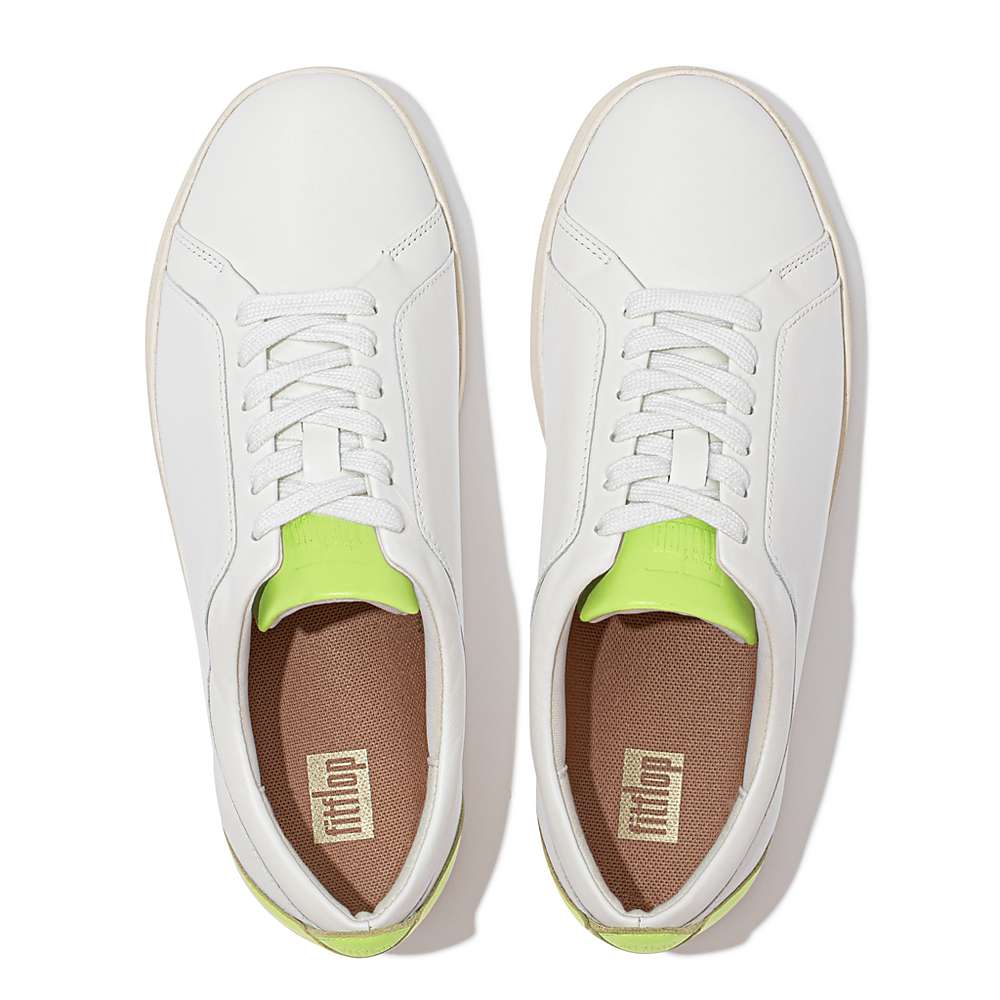 Fitflop RALLY Neon-Pop Leather Sneakers Dames Wit Geel | UEQ790521