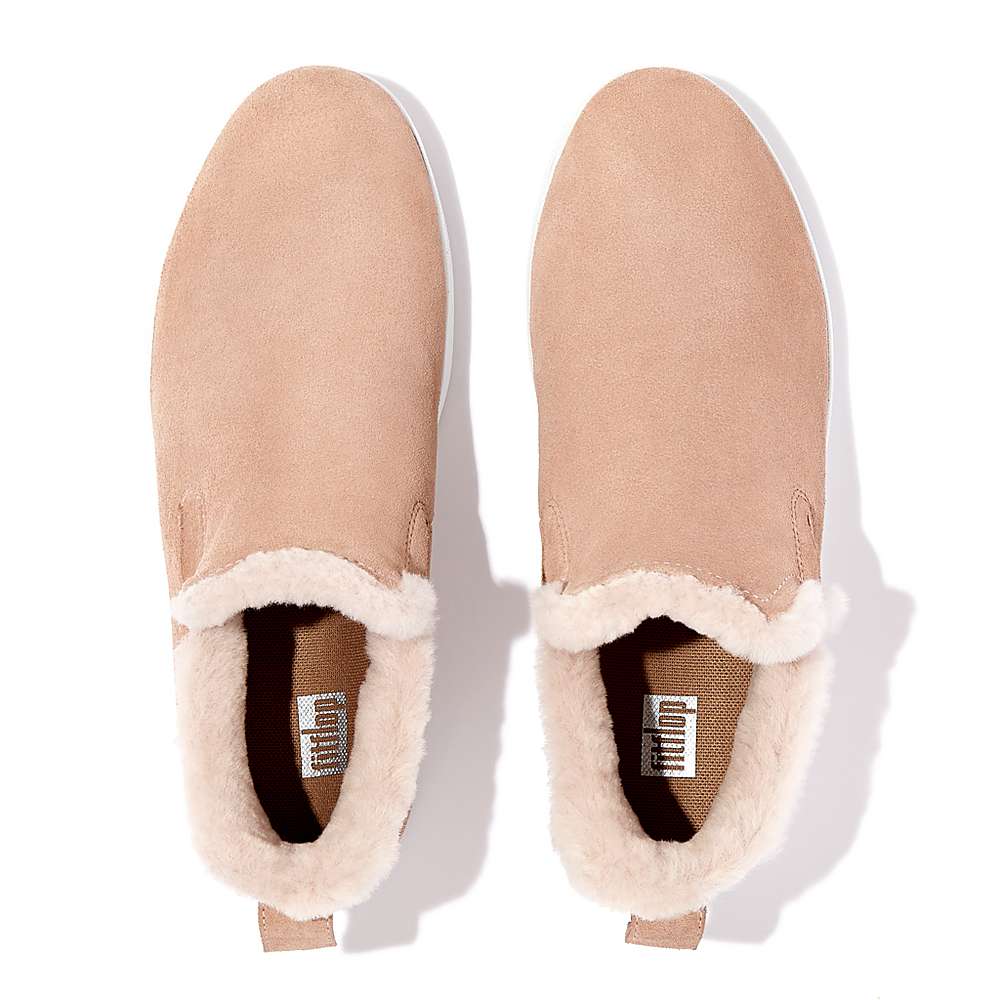 Fitflop RALLY Shearling-Lined Suede Slip-On Sneakers Dames Beige | ORD158974