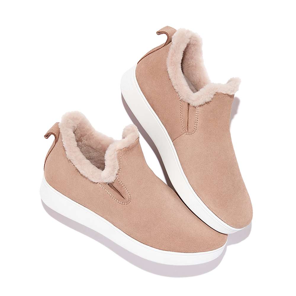 Fitflop RALLY Shearling-Lined Suede Slip-On Sneakers Dames Beige | ORD158974