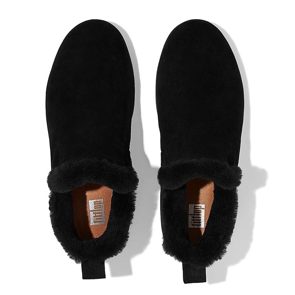 Fitflop RALLY Shearling-Lined Suede Slip-On Sneakers Dames Zwart | WPD726034