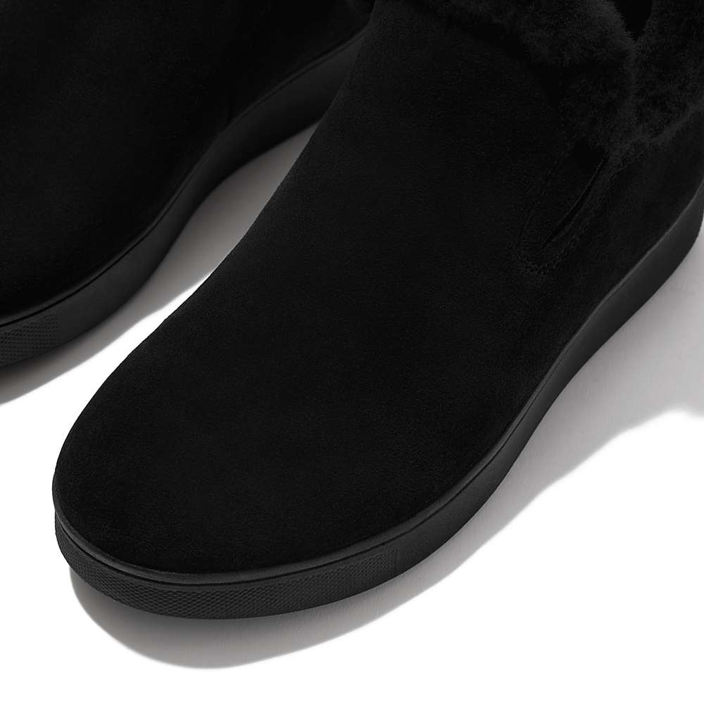 Fitflop RALLY Shearling-Lined Suede Slip-On Sneakers Dames Zwart | WPD726034