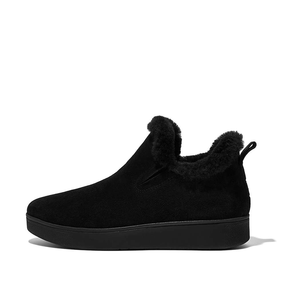 Fitflop RALLY Shearling-Lined Suede Slip-On Sneakers Dames Zwart | WPD726034