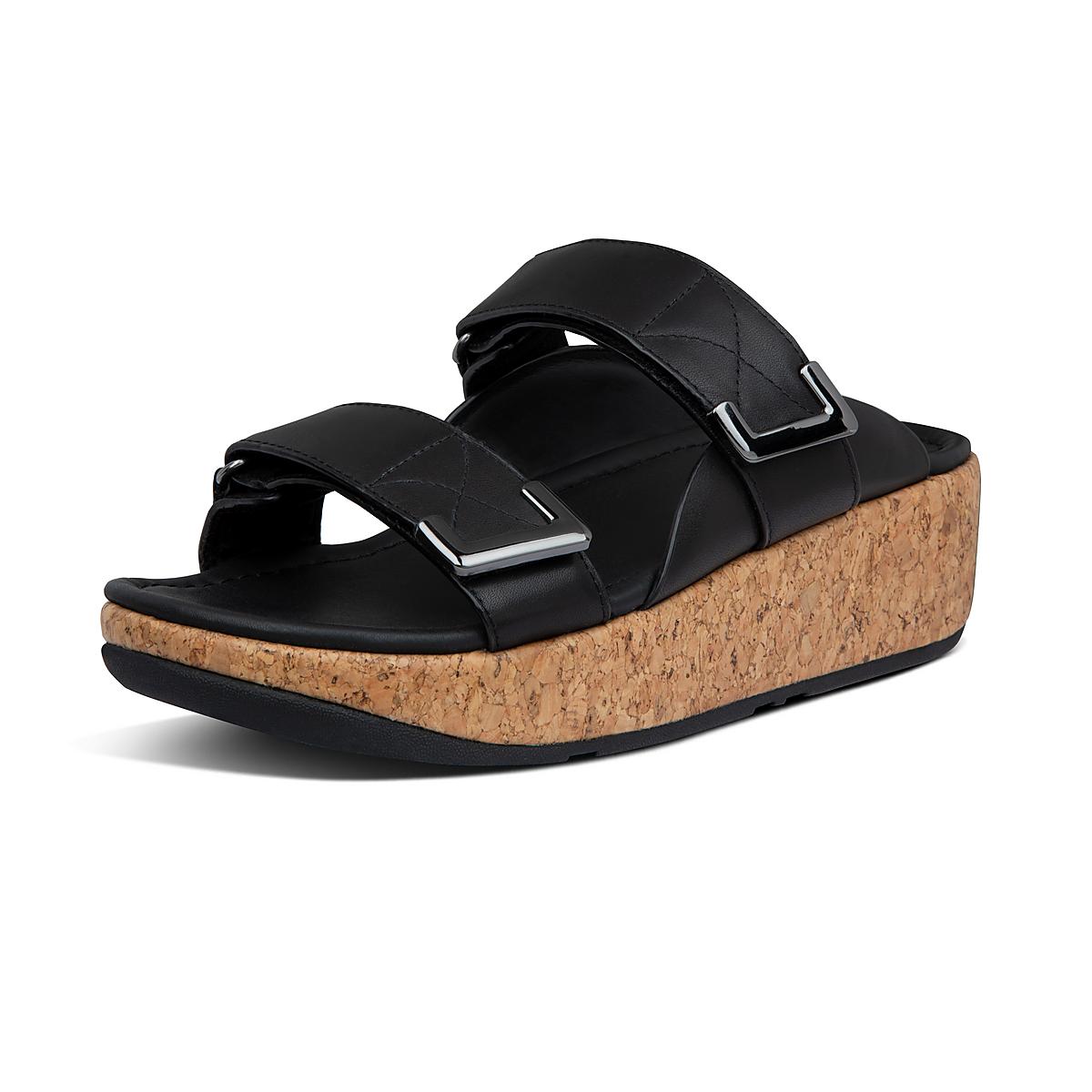 Fitflop REMI Adjustable Leather Slides Sandalen Dames Zwart | KZH685071